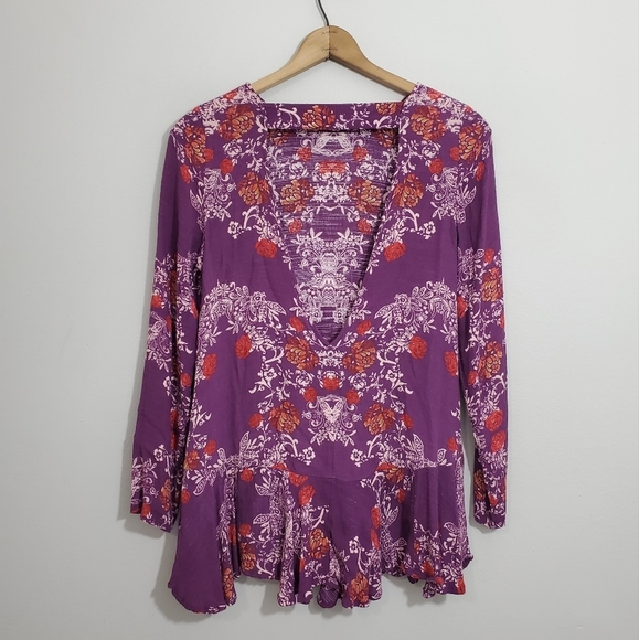 Free People Smooth Talker Floral Print Tunic Top - Picture 2 of 4